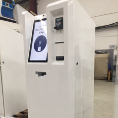 A close-up photo of the custom cash payment kiosk we designed and developed for P&O Cruises Australia