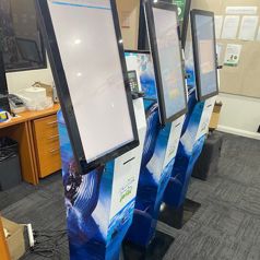 Our 22 inch P21 kiosks configured for unattended card payments showing a full-body signage wrap, configured for Jervis Bay Wild