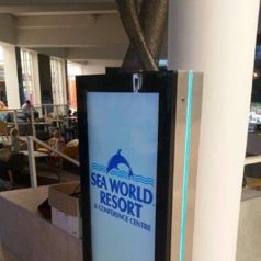 A custom digital signage display produced for Sea World Resort on the Gold Coast