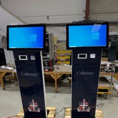 Slimline kiosks configured for sign-in, produced for Calrossy Anglican School