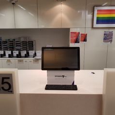 A self-service desk-mount Slimline kiosk in position at Births, Deaths and Marriages Victoria