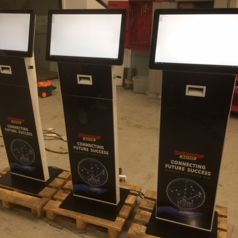 Slimline kiosks with thermal printer and hidden barcode scanner produced on behalf of Entwined for Supercheap Auto